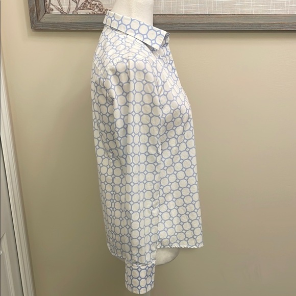 Lands' End White and Blue Fitted Long Sleeve Button Down Shirt EUC - Picture 4 of 11